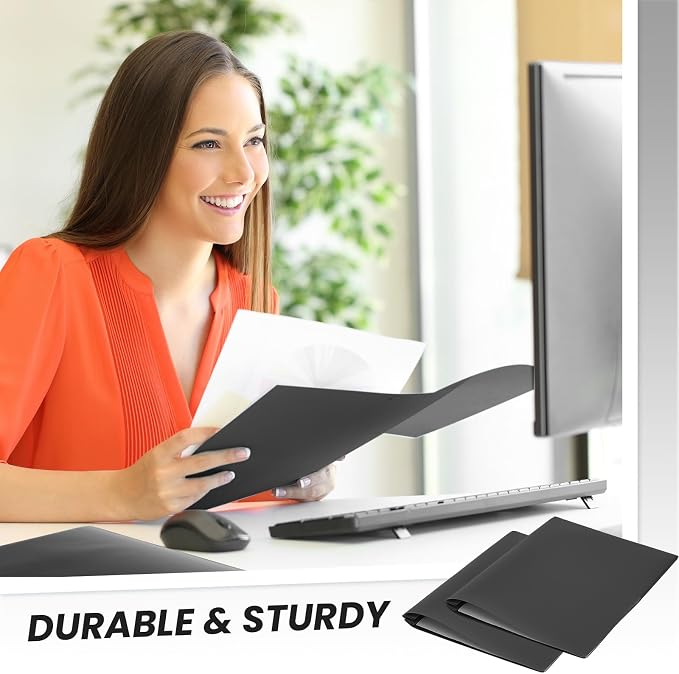 Yeaqee 400 Pcs Plastic 2 Pocket Folders with Prongs Bulk for Back to School, 3 Prong File Folders Fit Letter Size Paper, for School Office Homework Paperwork Organization Supplies (Black)