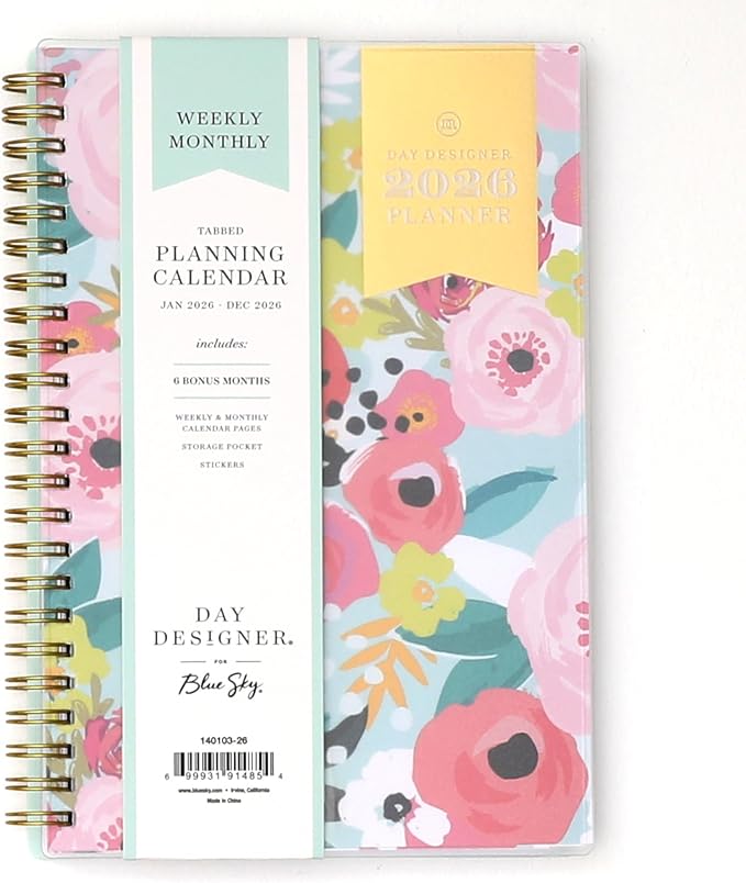 Blue Sky 2026 Weekly & Monthly Planner Calendar, 5"x8", Secret Garden Mint | January 2026 - December 2026, Flexible Cover, Durable Twin Wire Binding, Storage Pocket, Stickers