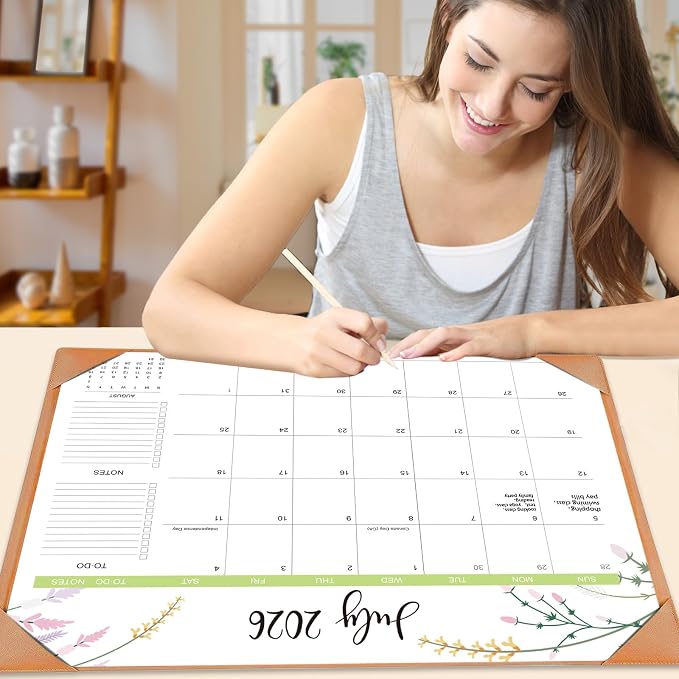 Desk Calendar 2026 with Desk Mat – 22" x 17" Large Desk Pad Calendar Runs from July 2026 to December 2027, Floral Design Desktop Calendar for Home, Office