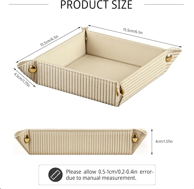YAPISHI Light Luxury Valet Tray for Men, PU Leather Vanity Jewelry Tray & Decorative Perfume Catchall, Folding Travel EDC Dump Tray, Nightstand Organizer Caddy for Keys, Watches, Coin Bowl Dish