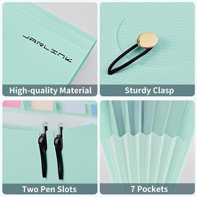 JARLINK 7 Pockets Expanding File Folder, A4 Accordion folders, Blue | Accordion File Folders with 12 Labels, Portable Document Organizer for Home, College, School, and Office Supplies