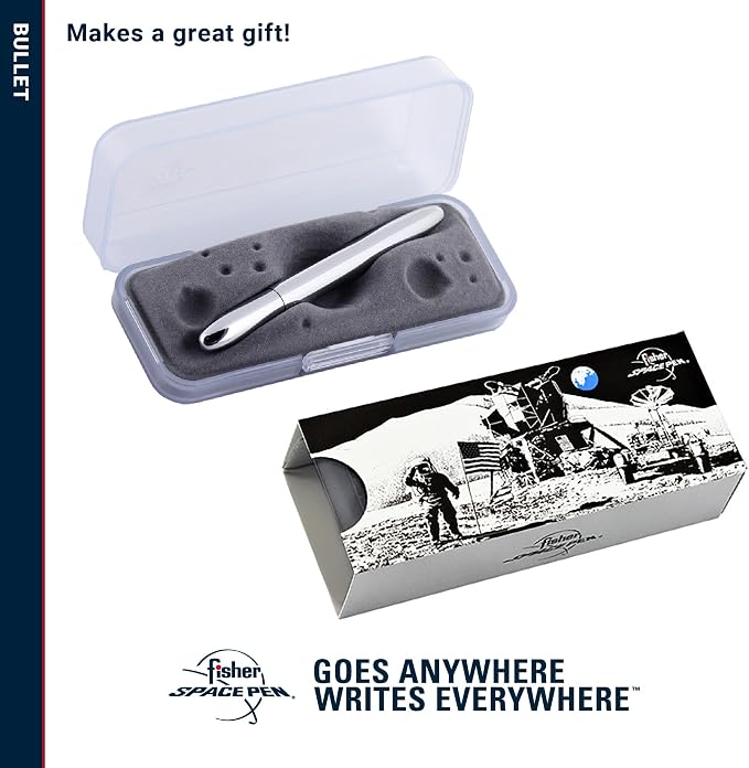 Fisher Space Pen Chrome Bullet Pen, Pressurized Ballpoint Pen, Compact Pocket Size, Writes Upside Down and in Extreme Temperatures, Smooth Black Ink, Medium Point, Gift Box, Made in the USA
