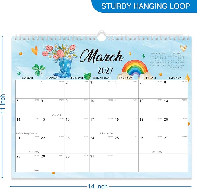 2027 Wall Calendar - 18 Months Wall Calendar 2026-2027 with Thick Paper, Jul 2026 - Dec 2027, 14" x 11", Twin-Wire Binding, Home or Office Calendar for Easy Organizing