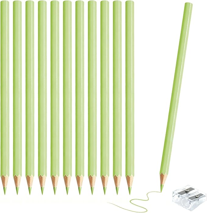12 PCS Macaron Green Colored Pencils Pre Sharpened Pencil 2 HB - Ideal for Checking, Grading, Tests & Office/School Supplies