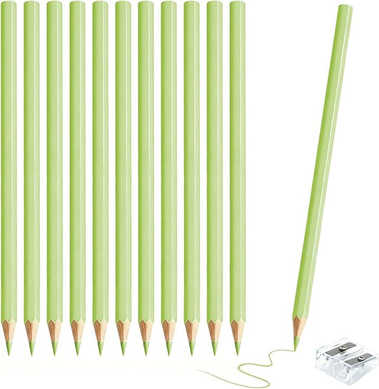 12 PCS Macaron Green Colored Pencils Pre Sharpened Pencil 2 HB - Ideal for Checking, Grading, Tests & Office/School Supplies