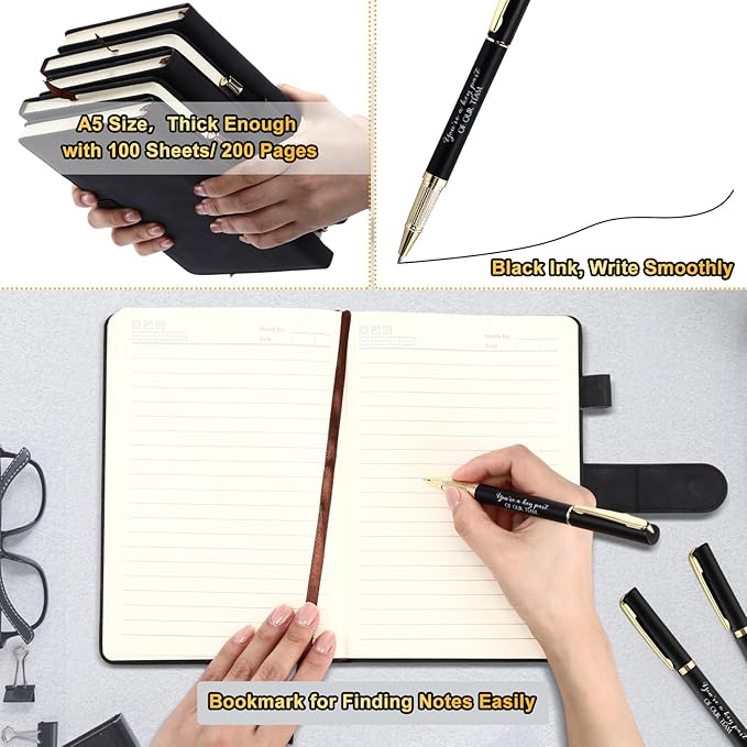 Kosiz 20 Pcs/10 Sets Employee Appreciation Gift Bulk A5 Leather Notebook Inspirational Journal Pen Thank You Gift for Men Women Coworker Teacher Office Back to School(Black,Team)