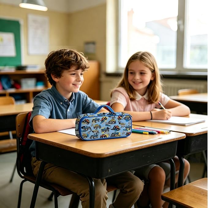 Monster Truck Pencil Case for Boys, Large Capacity Kids Car Pencil Box with Zipper Compartments, Portable Pen Pouch Bag for Office School Travel