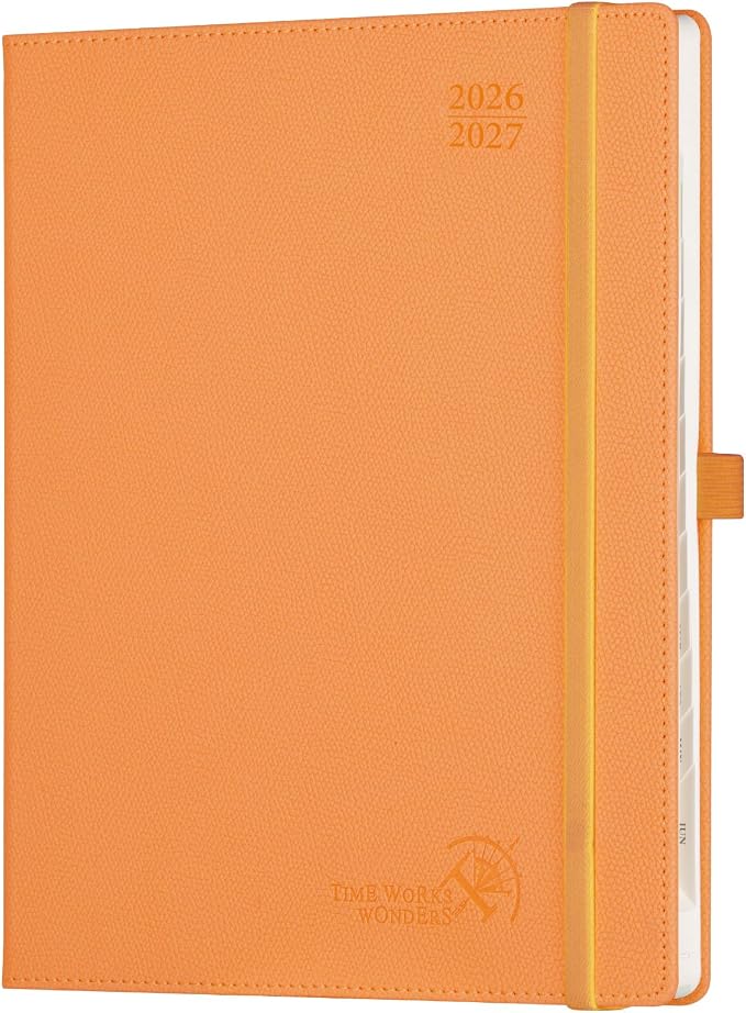 POPRUN Planner 2026-2027 (Large 8.5"x10.5"), Academic Year Weekly Planner | Calendar Book Jul.2026 - Jun.2027, Appointment Book with Monthly Tabs, Leather Hardcover, Inner Pocket, 100GSM - Orange