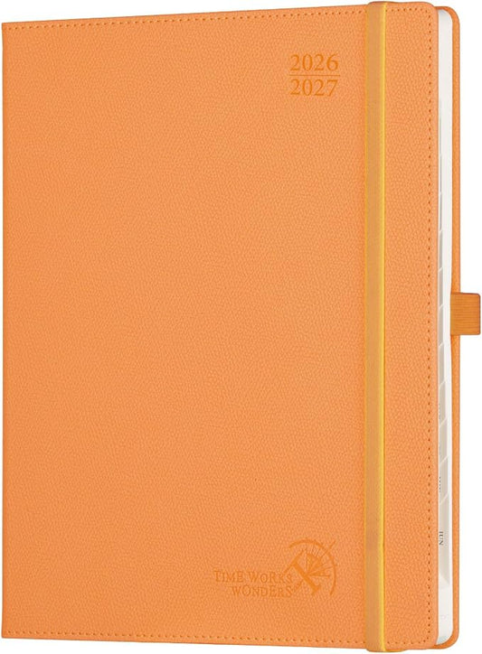 POPRUN Planner 2026-2027 (Large 8.5"x10.5"), Academic Year Weekly Planner | Calendar Book Jul.2026 - Jun.2027, Appointment Book with Monthly Tabs, Leather Hardcover, Inner Pocket, 100GSM - Orange