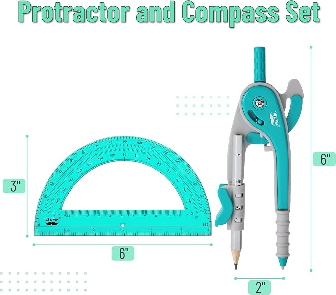Mr. Pen- Geometry Compass and Protractor Set, 6 Inch Compass | 6 Inch Protractor, Drawing Tool for School, Clear Plastic, Easy Grip, Precision Design for Math, Art, Drafting, Architecture