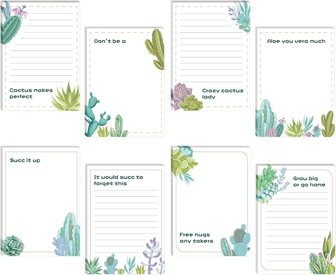 Geyee 8 Pieces 4 x 6 Inch Cactus Funny Notepads Plant Memo Pads Office Supplies Cute Novelty Lined Notepad Desk List Notepad for Teacher Studying School Home Travel Rewards