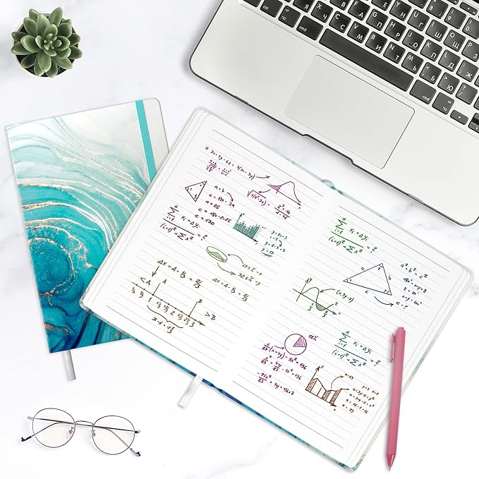 Lined Journal Notebook, Marble Hardcover, Medium 5.7 x 8.4 in, 160 Pages Thick Paper, Cute Aesthetic A5 College Ruled Notebook for Journaling Writing Work Office School Men Women, White Blue