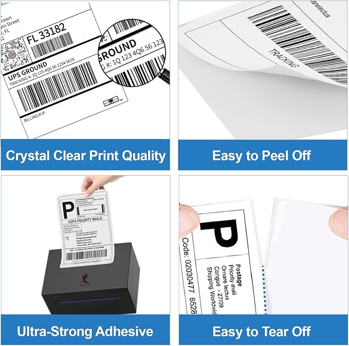 100 4x6 Thermal Labels 100/Stack, HUOJI Shipping Thermal Labels 4x6 Fanfold Compatible with Rollo, Zebra, MUNBYN Printers (Commercial Grade)