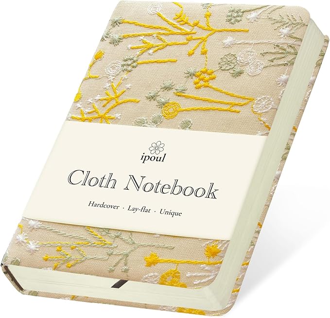 Embroidered Pocket Notebook for Women, A6 Mini Cloth Journal, Hardcover, 264 Pages, 4x6 Small Lined Notebook & Sketchbook, Beautiful Diary, Little Notepad, Apricot Yellow.