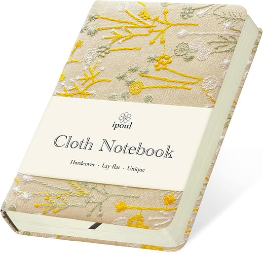 Embroidered Pocket Notebook for Women, A6 Mini Cloth Journal, Hardcover, 264 Pages, 4x6 Small Lined Notebook & Sketchbook, Beautiful Diary, Little Notepad, Apricot Yellow.