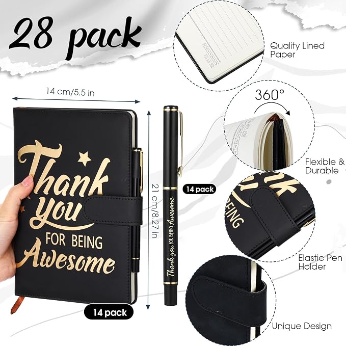 Qilery 28 Pcs Team Appreciation Gifts Bulk Employee Thank You Gift A5 Leather Journal Notebook with Ballpoint Pen for Christmas Student Teacher Volunteer Management(Awesome)