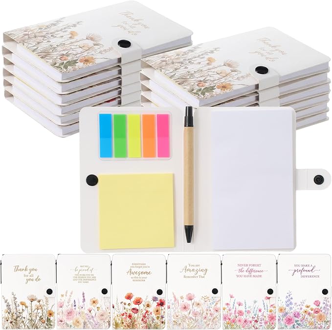 Resurhang 24 Pack Appreciation Gifts Bulk Inspirational Spiral Notebook with Sticky Note Pen, Note Pads Motivational Journals Thank You Gifts for Employee Volunteer Teacher Nurse Team (Wildflower)