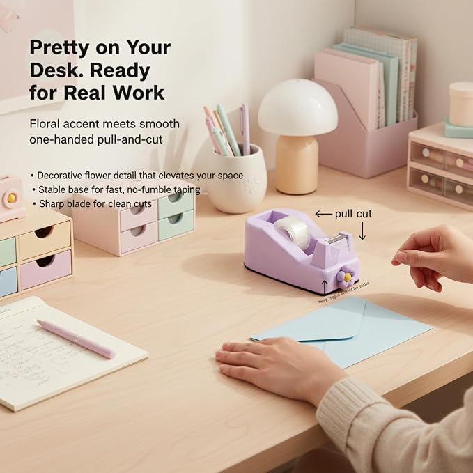Tape Dispensers,Purple/Pink Tape Dispenser,Tape Dispenser Desk with Stable Weighted Base,Easy One-Hand Use for Scrapbook,Duct Tape & Packing Tape,Ideal for Vision Board Supplies,Office&School Supplies