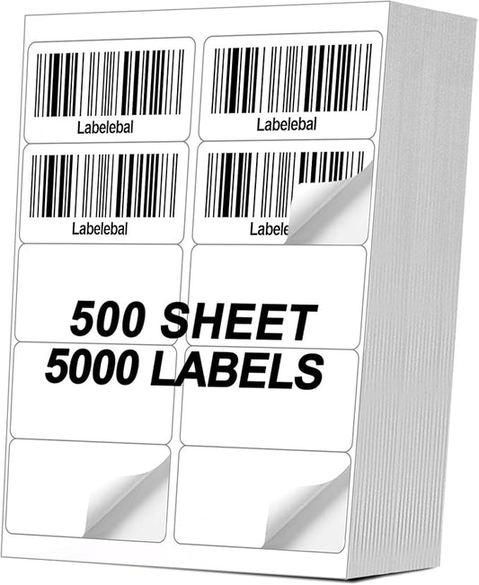 [500 Sheets 5000 Pcs] 10-UP 2''x4'' Shipping Labels for Laser & Inkjet Printers, 2" x 4" Mailing Stickers, 10 Pcs Per Page Shipping Labels,8.5"×11" White 500 Sheets for Printer