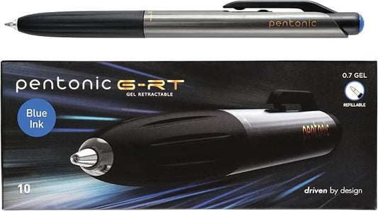 Pentonic G-RT Retractable Gel Pens, 10 Count, Blue Ink, 0.7 mm Fine Point, Smooth Writing For Journaling, Note Taking, Office & School (1002361)