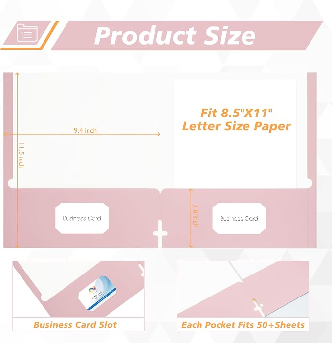 50 Packs Two Pocket Folders,Two Pocket File Folders with Business Card Slot,Cherry Pink,Letter Size,Paper Folders with Pockets for School Office Home Business
