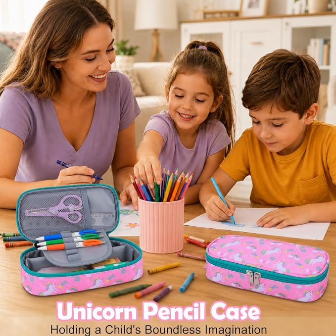 RHCPFOVR Kids Pencil Case for Girls-Soft Zipper Large Capacity Pencil Pouch for Girls Pencil Case for School Pencil Bag for Toddler (Pink Unicorn)