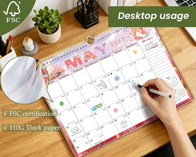 AECCN Calendar 2026-2027 18 Months, 3 Pack-Colorful | 14.4" x 11.4" | 110GSM Thick Paper | No-Bleed | Stickers Attached | Home, School & Office Use