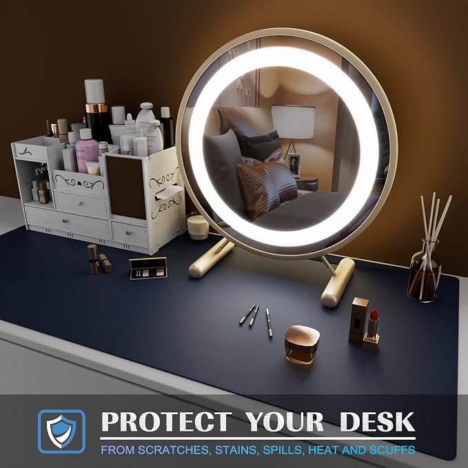 K KNODEL Small Office Desk Mat, Leather Mouse Pad (23.6"x13.8", Dark Blue) | Desk Pad, Keyboard Pad, Computer and Laptop Mat, Desktop Protector and Cover, Writing Pad and Blotter for Home Office