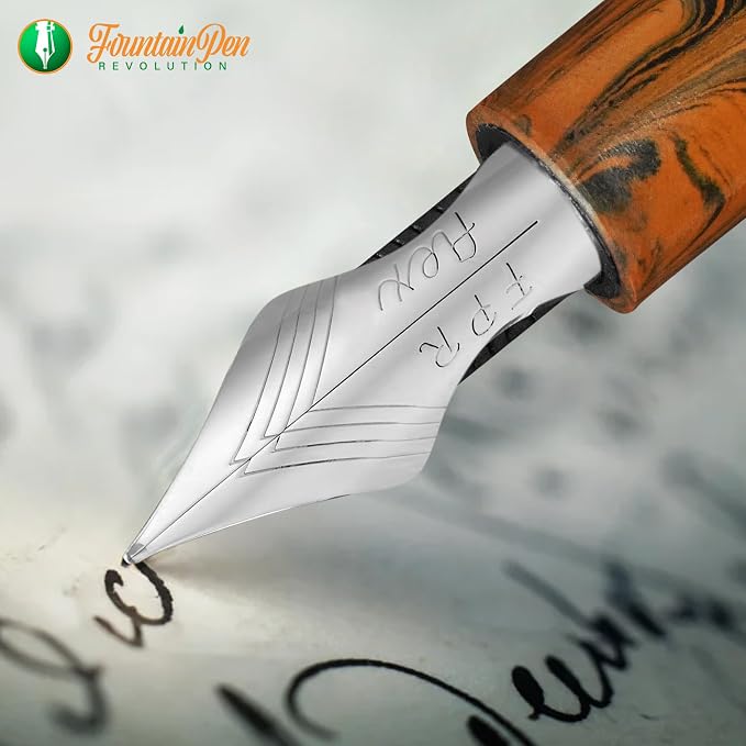 FPR #6 Chrome EF Ultra Flex Fountain Pen Nib for Writers, Professionals | Custom-Ground Shoulders, 0.4 mm EF to 2.0 mm Line Variation, German-Made Stainless Steel Tipping, Drill Point
