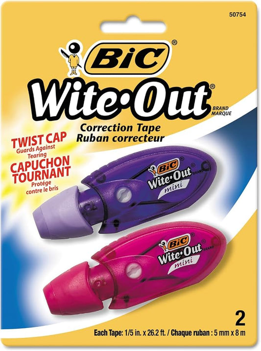 BIC Wite-Out Mini Twist Correction Tape, Non-Refillable, 1/5 x 314", 2/Pack"