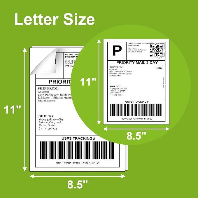 100 Labels 100 Sheets 8.5" x 11" Full Sheet Sticker Paper for Laser & Ink Jet Printers, Full Page Shipping Labels, 8 1/2x11 Printable Label