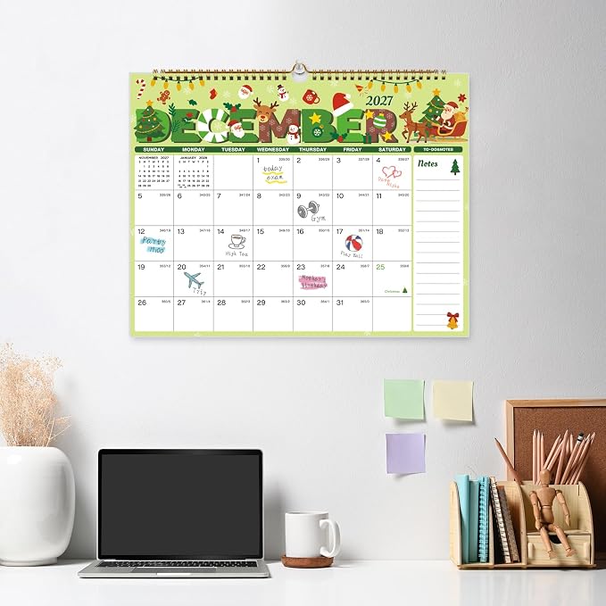 Calendar 2026-2027, 18 Month Wall Calendar July 2026 to December 2027, 14.8" X 11.5", Calendar with Twin-Wire Binding, Hanging Hook and Julian Dates for Home or Office (Seasonal Designs)