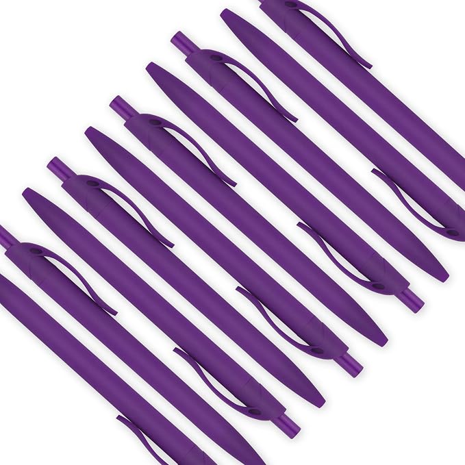 Deegtran Pens Bulk, 100 Pack No Bleed Purple Barrel Click Pens, Wholesale Retractable Ballpoint Pens, Medium Point, Smooth Ink Pens, 1.0MM Black Ink