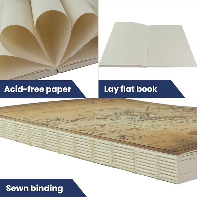 LayFlat Sketchbook - 5.5 x 8.25 Inches - Old World Map Blank Note Book, 64 Sheets, Thick 100gsm Paper