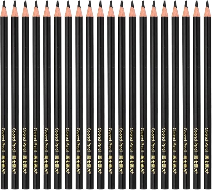 PATIKIL Black Colored Pencils Set,20 Pcs Oil Color Pencils Wooden Coloring Drawing Pencil for Artists Art Painting
