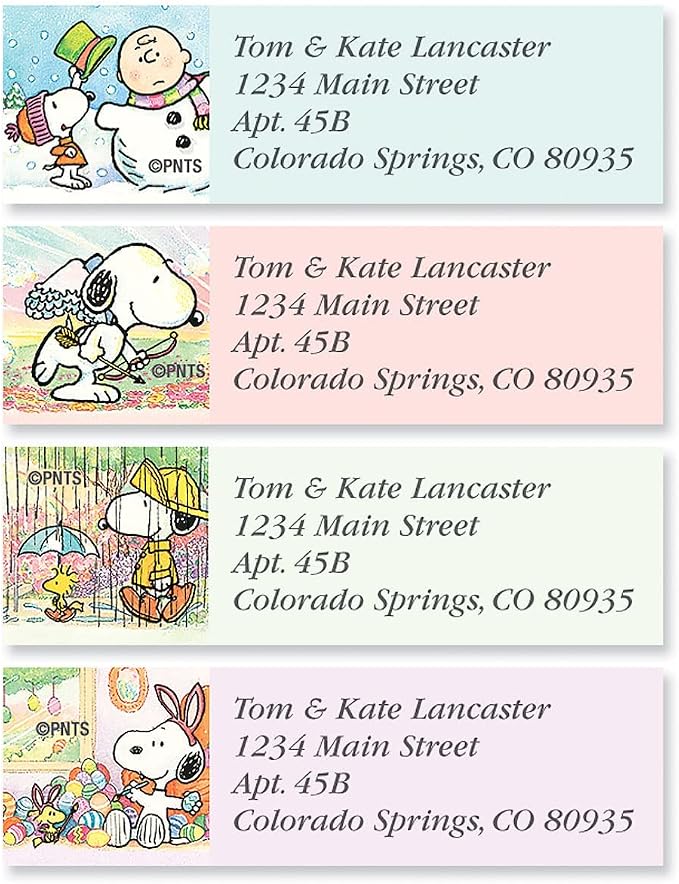 Colorful Images Peanuts Return Address Labels | Snoopy Year Round , 240 Count, Self-Adhesive (on Flat-Sheet Labels Customize with Name & Shipping Address