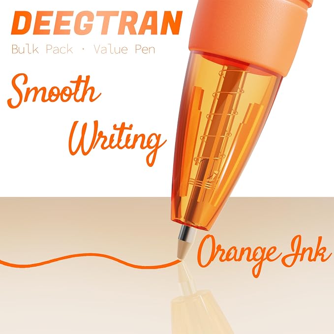 deegtran Pens Bulk, 30 Pack No Bleed Orange Ink Click Pens with Soft Grip, Wholesale Retractable Ballpoint Pens for Office School, Medium Point Smooth 1.0MM