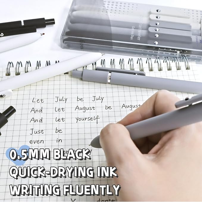 UIXJODO 6 Pcs Gel Pens 0.5mm Quick Dry Black Ink Pens Fine Point Smooth Writing Pen, Cute Office and School Supplies Gifts for Women Teacher Students (6 Pcs Black White Grey Silver)