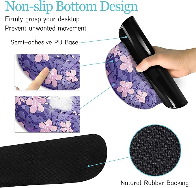LIMKRIAN Purple Mouse Pad Large Desk Mat Set, Kawaii Cat Gaming Mousepad | Ergonomic Wrist Rest, Computer Mat, Keyboard Wrist Support, Coaster, Cute Purple Office Desk Accessories Cat Decor Supplies