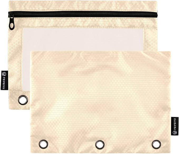 Gredecor Binder Pencil Pouch 3 Ring Bisque Zipper Pencil Pouches Case 2 Pack Clear Binder Organizer for School Office