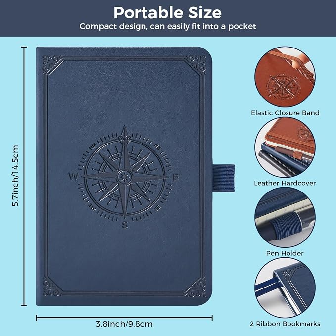(3 Pack) Pocket Notebook Small Journal for Men Women, 3.7" x 5.7", A6 Mini Notebook with Pen, 100GSM Lined Paper, Hardcover Small Pocket Notepad for Work Writing Note Taking, School Supplies