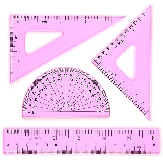Coopay 6 Inch Math Geometry Tool Plastic Ruler Square Set Includes Straight Ruler, Triangles, Protractor for Student School Office Supplies (Pinkish-Purple)