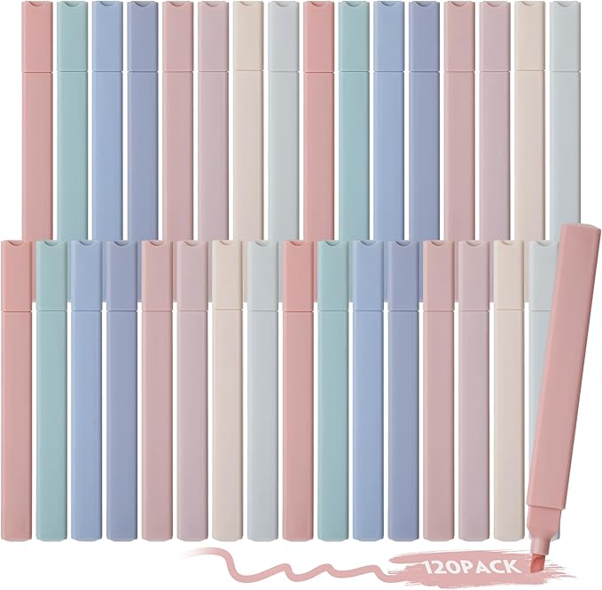 Marspark 120 Pcs Highlighters Bulk Chisel Tip Aesthetic No Bleed Cute Color Marker Pens for Journal Planner Notes School Study Office Supplies (Earthy Colors)