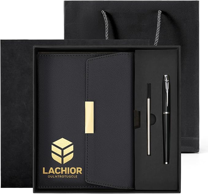 ENOMY Personalized Notebook Set with Pen & Gift Custom A5 Notebook with Magnetic Closure Personalized Journal for Writing Office Graduation Gifts Interviews Men Women, Black