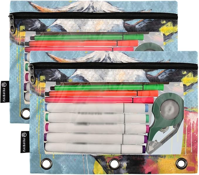 Funny Cow Farm Animals Pencil Pouch Fits standard 3-ring binders, Zipper Binder Pencil Bag with Clear Window for Class Office 2 Pack
