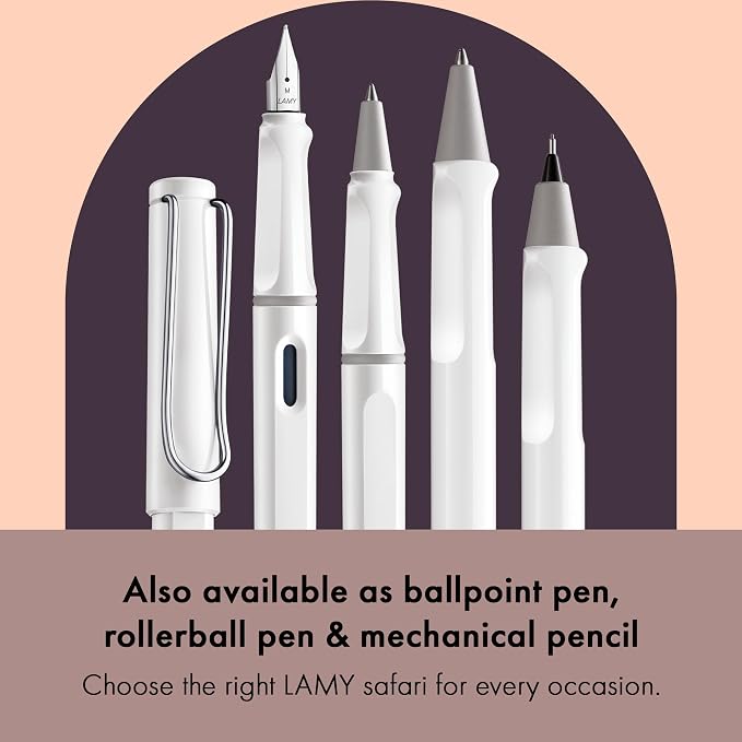LAMY safari white - Fountain Pen with ergonomic grip & polished steel nib in size F - ideal for any Writing & Calligraphy - including LAMY T 10 blue cartridge - Right-Handed
