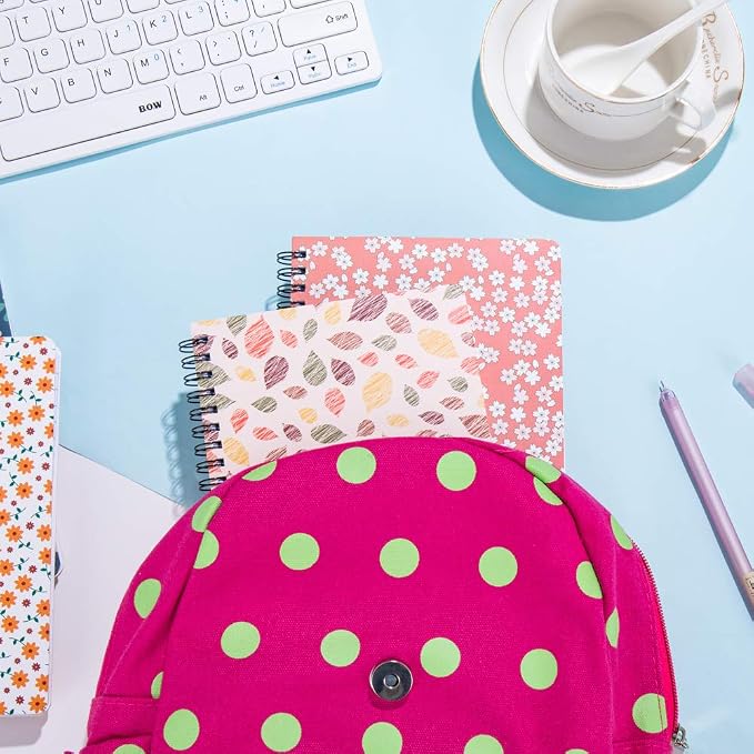 4 Pack Spiral Notebooks 5×7 Inch College Ruled Small Journals Hardcover Floral Cute Note Book for School Supplies Studio Girls Women, Inner Pocket, 80 Sheets/160 Pages
