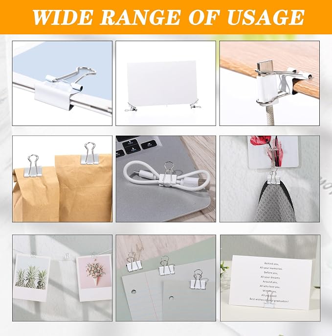 Jetec 300 Pcs 0.75in/19mm White Metal Material Binder Clips Bulk Medium Reusable Fold Back Binder Clips Paper Clamps Spring Steel Sturdy for Home Office School Supplies