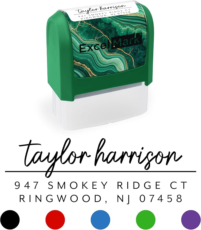 ExcelMark Custom Return Address Stamp (Green, Metro Line) | Custom Return Address Stamp with Elegant Designs, Vibrant Colors & Patterns – Perfect for Mail, Invitations & Gifts