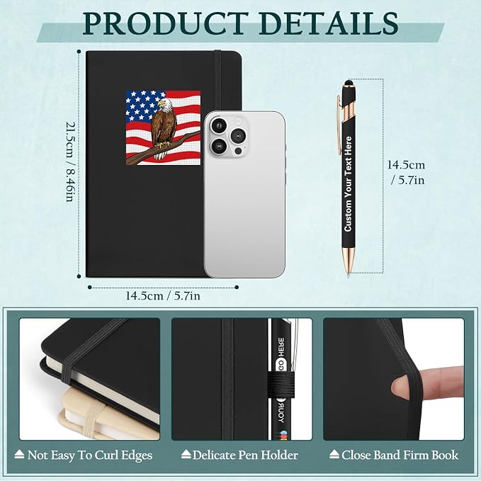 Personalized Journal Set Custom A5 Notebook & Pen with Gift Box, LakeBlue